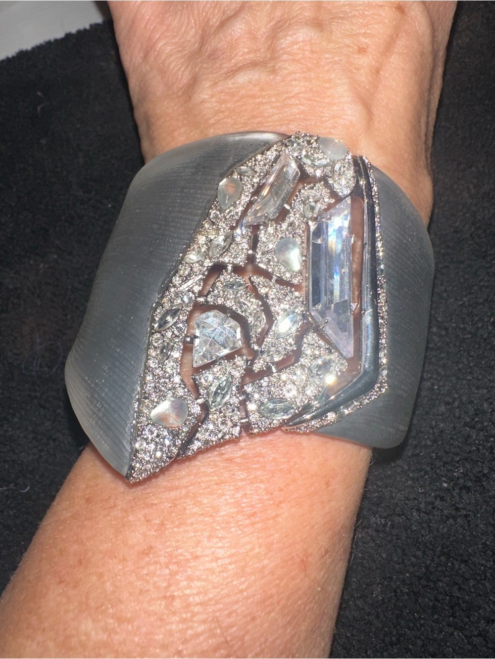 Alexis Bittar Silver Gray Crystal-Embellished Cuff